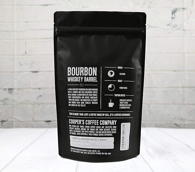 Bourbon Whiskey Barrel Aged Coffee - Ground Grade 1 Colombian Coffee Beans Aged in Kentucky Bourbon Whiskey Barrels - 2lb Bags