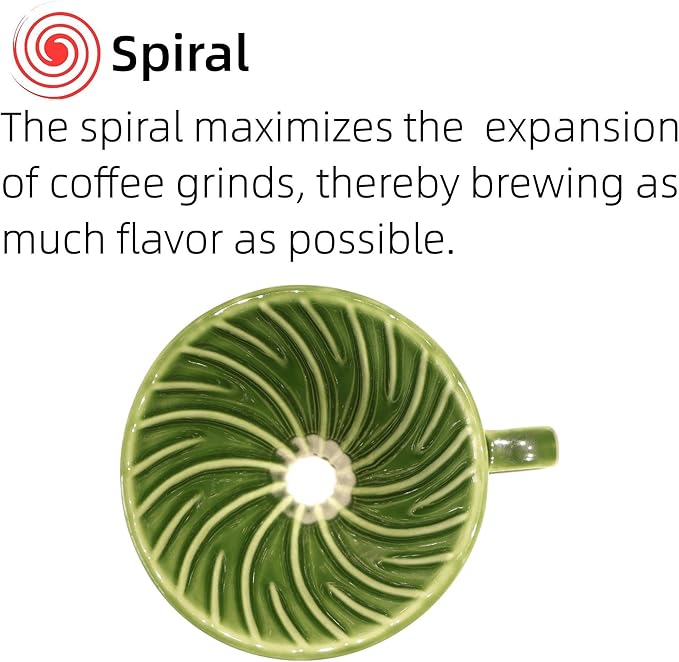 Ceramic Pour Over Coffee Dripper includes 50 Filters Porcelain Coffee Maker 01 Hand Drew Brewing Pottery Green Portable Artisanal Manual Gift for 1-2 People Home, Office, School, Camping