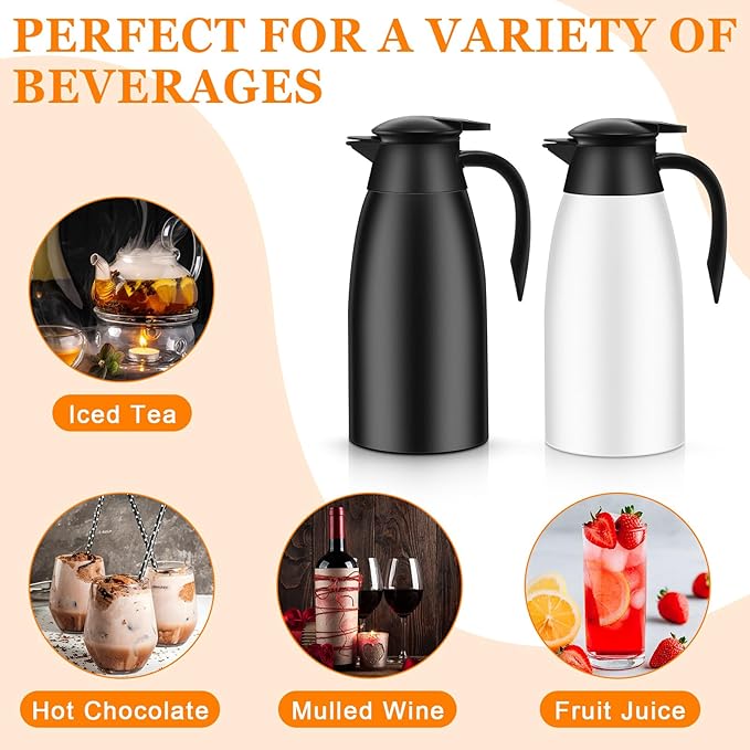 Norme 2 Pcs Thermal Coffee Carafe Insulated Stainless Steel Coffee Carafe for Hot Liquid Vacuum Thermal Pot Creamer Pitcher Dispenser with Brushes Keeping Hot Water Milk(Black, White)