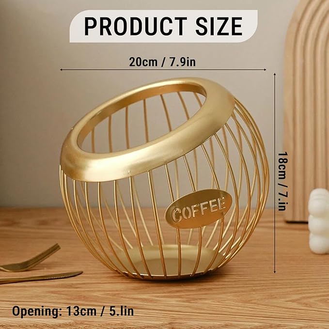 Coffee Pod Holder, Large Capacity Coffee Pod Organizer Iron Wire Basket Kcup Holder for Counter Home Kitchen Party Wedding Bar (Gold)