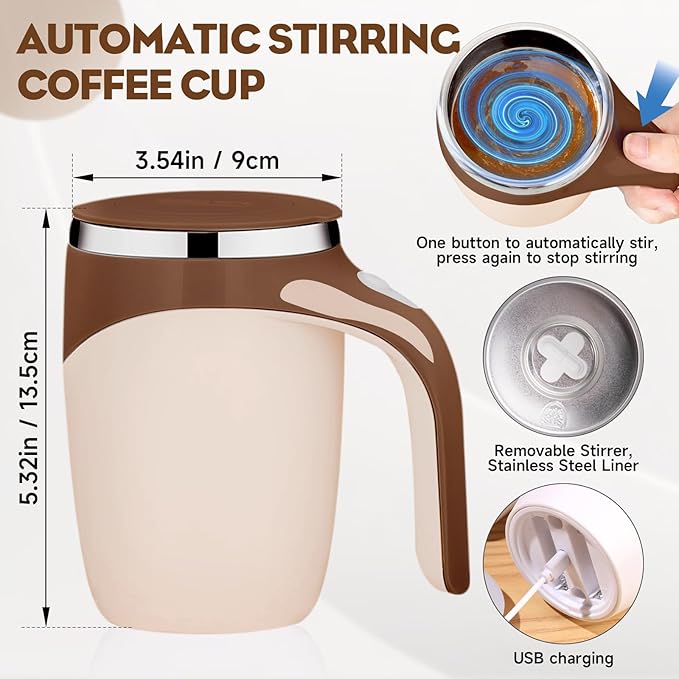Automatic Magnetic Stirring Coffee Mug, Magnetic Stirring Cup Rotating Home Office Travel Mixing Cups,Stainless Steel Self Mixing Mug for Coffee/Milk/Tea/Hot Chocolat (Coffee-Rechargeable)