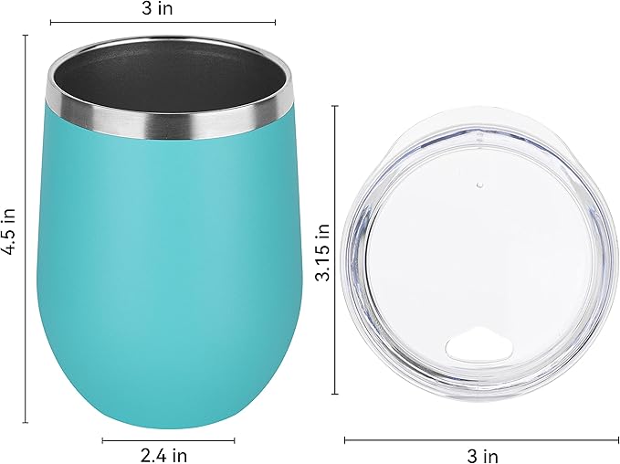 DOMICARE Stainless Steel Wine Tumbler Bulk with Lid, Personalized Insulated Tumblers Set, 12oz Travel Coffee Cups Pack of 8, Light Blue