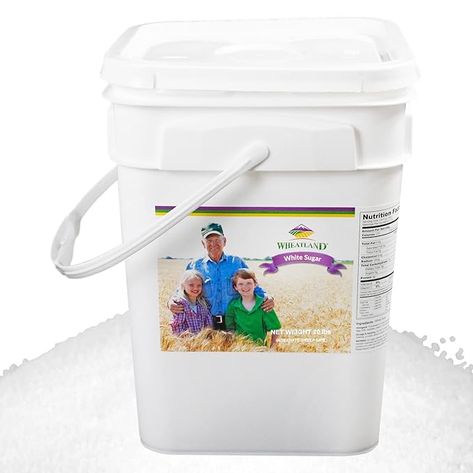 Wheatland™ White Sugar • Delicious • USA grown • 20 lbs Bulk • Mylar and Bucket Provide 25 Year Shelf Life • Emergency Food Storage • High Trust Seller • 40 Year Legacy of Prepping