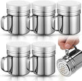 Lallisa 6 Pcs Stainless Steel Salt and Pepper Shakers with Lid and Handle Dredge Spice Seasoning Condiment Popcorn Salt Shaker Powder Sugar Flour for Cooking Kitchen Baking (6oz)