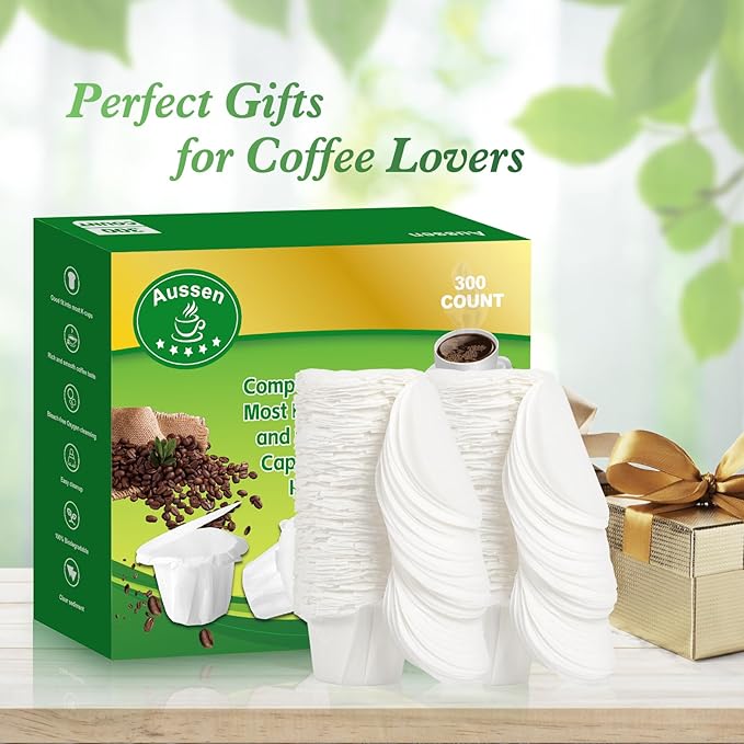 Aussen Disposable Coffee Paper Filters Replacement Kerig Filter Fit All Keurig Single Serve Filter Brands Compatible with Reusable Single Serve Pods Keurig Coffee Maker (White with Lid, 300pcs)