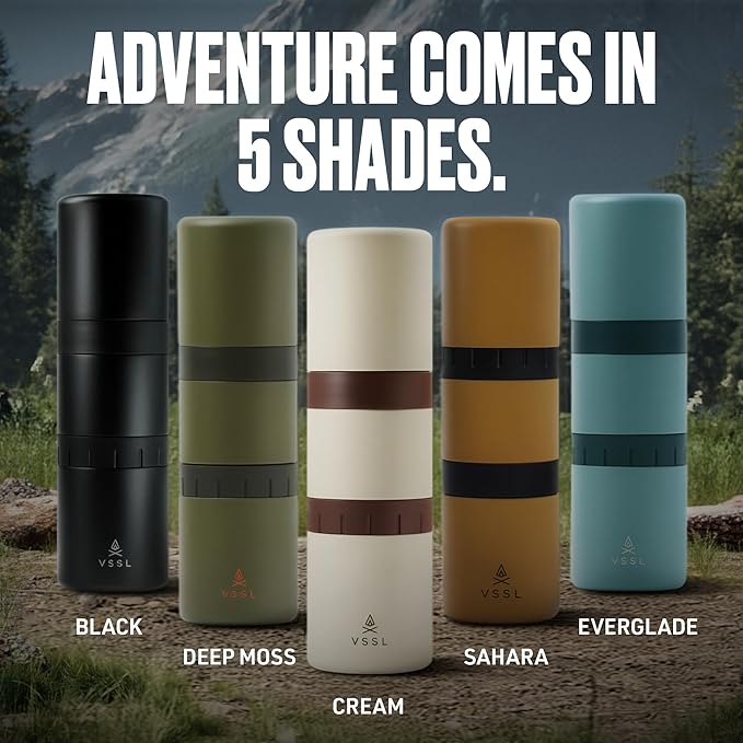 VSSL - Nest Pour Over Coffee Kit | Coffee Maker for Camping | All-In-One Travel Pour Over | Transportable Dripper, Two 10oz Stainless Steel Travel Mugs | Compact Storage & Adventure Ready | Cream