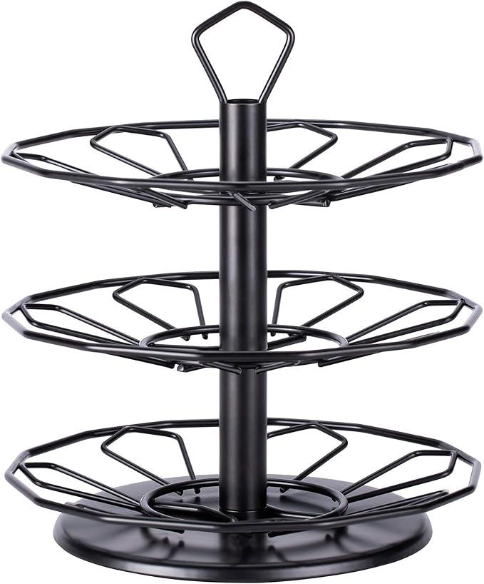 FlagShip K cup Holder Carousel 3 Tier for Keurig Pod Holder Metal DIY Install Small for K-cup Storage Stand 21 K Pod Storage