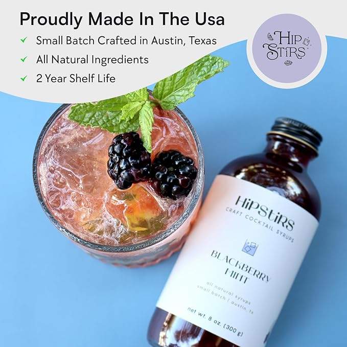 HipStirs Blackberry Mint Syrup for Cocktails - Real Ingredients Make our Blackberry Syrup for Drinks Perfect for a Sangria Mix (8 Fl Oz)