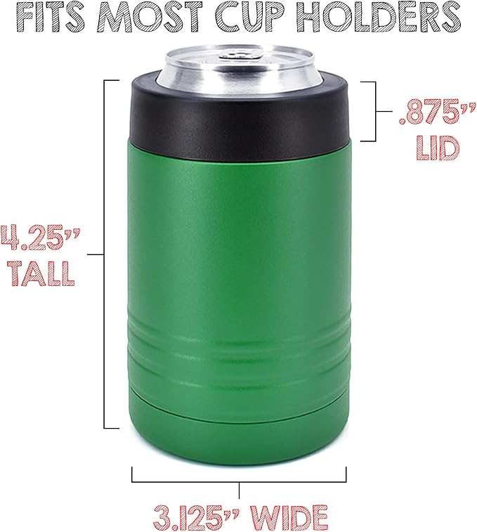 Clear Water Home Goods - 12 oz Stainless Steel Double Wall Vacuum Insulated Can or Bottle Beverage Cooler - Powder Coated Green - 6 Pack