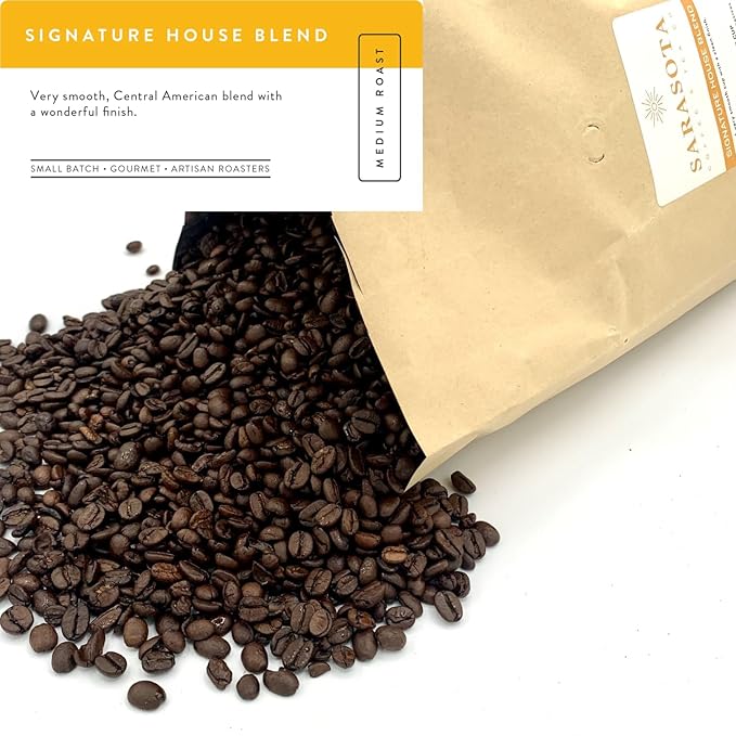 Sarasota Coffee Whole Bean Signature House Breakfast Blend | Medium Roast Gourmet Coffee Beans | Low Acid, Mold Free, Specialty Grade Bulk Beans | 5lb (80 oz)
