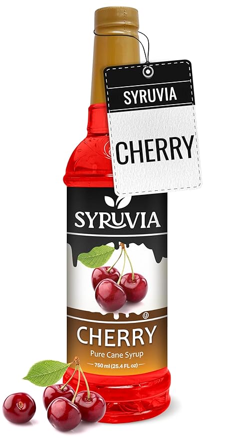 Syruvia Cherry Syrup, Flavored Syrup for Drinks, Cocktails, Lemonades, Iced Teas, and Desserts – 25.4 fl oz