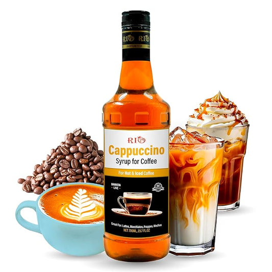 RIO Cappuccino Flavoring Coffee Syrup for Hot or Iced Drinks and Desserts, Rich and Creamy Flavoring Sweetened with Pure Cane Sugar, Barista-Grade  Flavor Syrups For Coffee Drinks at Home & Work - 700ml