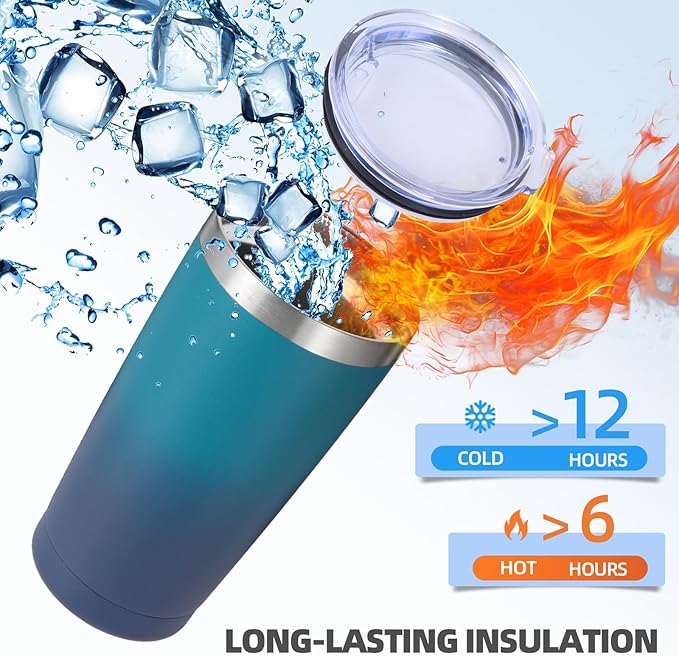 Volhoply 20oz Stainless Steel Tumbler with Lid and Straw Bulk 8 Pack,Double Wall Insulated Travel Iced Coffee Mug Fits Cup holder,Powder Coated Cups for Cold Drinks,Christmas Gifts（Dark Night,8 Set）