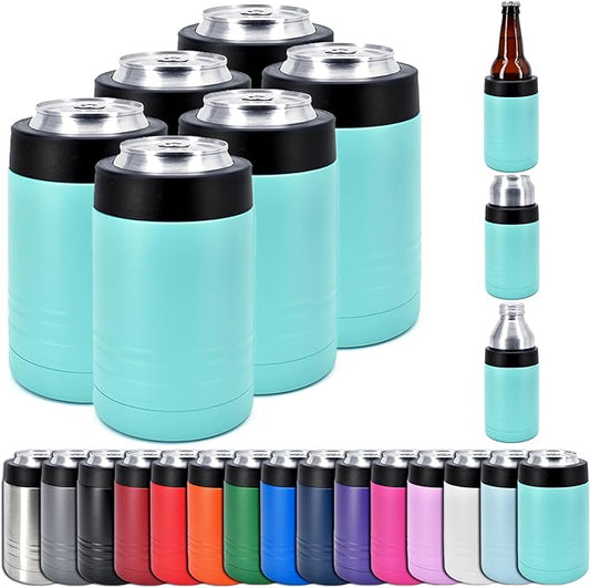 Clear Water Home Goods - 12 oz Stainless Steel Double Wall Vacuum Insulated Can or Bottle Beverage Cooler - Powder Coated Teal - 6 Pack