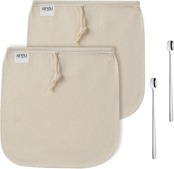 Reusable Cold Brew Bags & Cold Brew Coffee Bags Reusable - for Toddy Systems |11.8 inch Large 100% Natural Organic Cotton Cold Brew Filter Bags 2-Pack + 2 Bonus 304 Silver Spoons