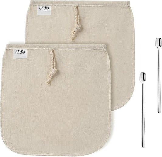 Reusable Cold Brew Bags & Cold Brew Coffee Bags Reusable - for Toddy Systems |11.8 inch Large 100% Natural Organic Cotton Cold Brew Filter Bags 2-Pack + 2 Bonus 304 Silver Spoons