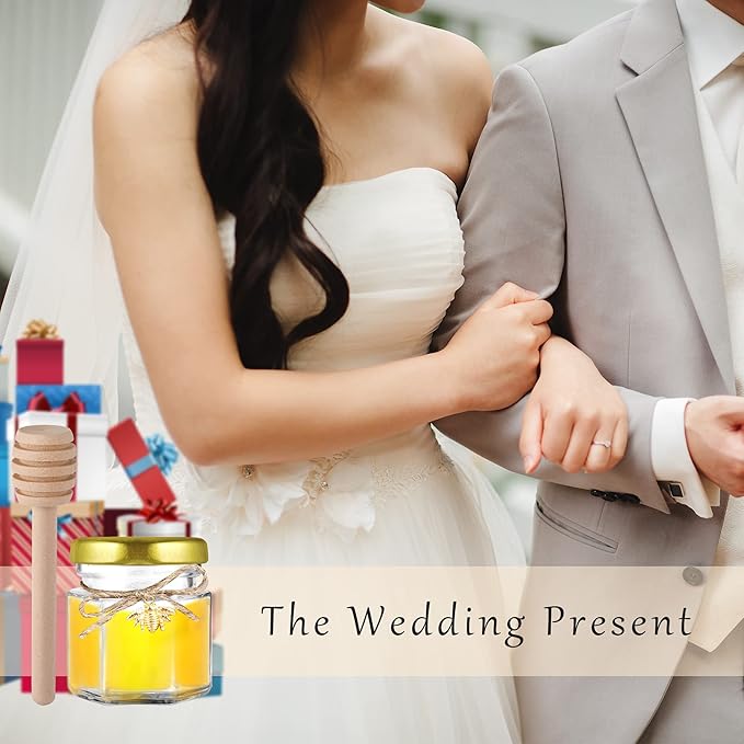 1.5oz Mini Glass Honey jars 40 pack,Small Hexagon Honey Jars with Dipper Empty Glass Jars for Baby Shower Wedding Favors Party Favors