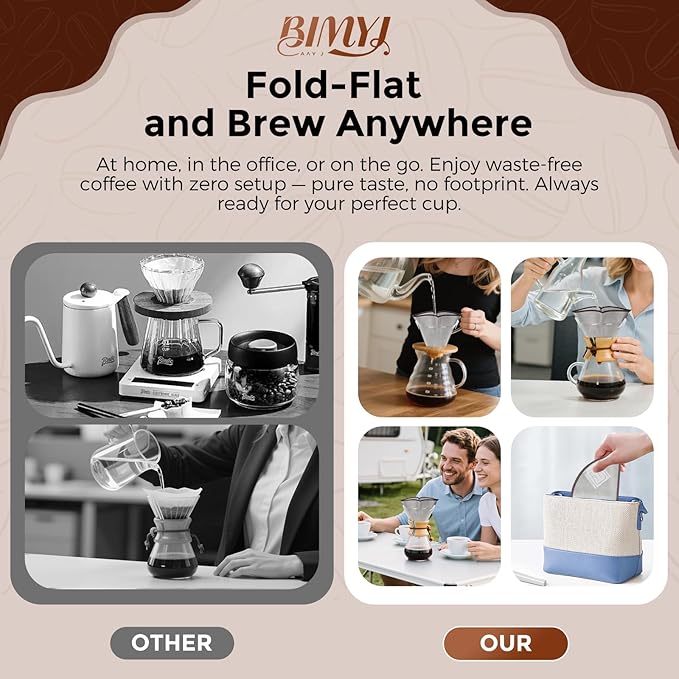 Stainless Steel Pour Over Coffee Filter Reusable - Foldable Metal Coffee Filter with Hanging Ears, Compatible with Chemex & Glass Coffee Drippers (4-6 Cups, Silver)