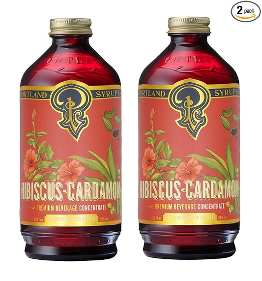 Portland Syrups Hibiscus Cardamom Syrup - Craft Exquisite Cocktails, Mocktails, Tea, Soda, Coffee Drinks, and More - 12 oz with 12 Servings (Pack of 2)