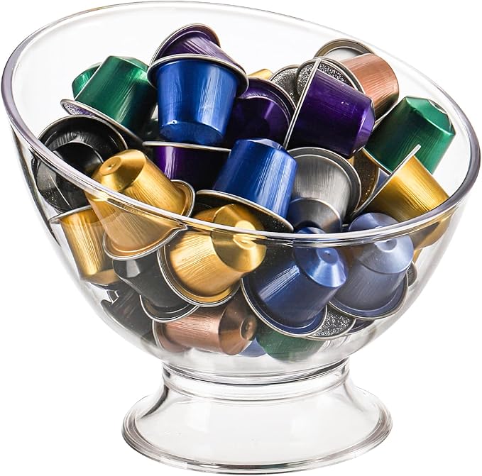 Frcctre 2 Pack Coffee Pods Holder, Plastic K Cup Holder Coffee Capsule Pods Storage Container Creamer Organizer, Round Serving Bowl Candy Dish Fruit Salad Bowl
