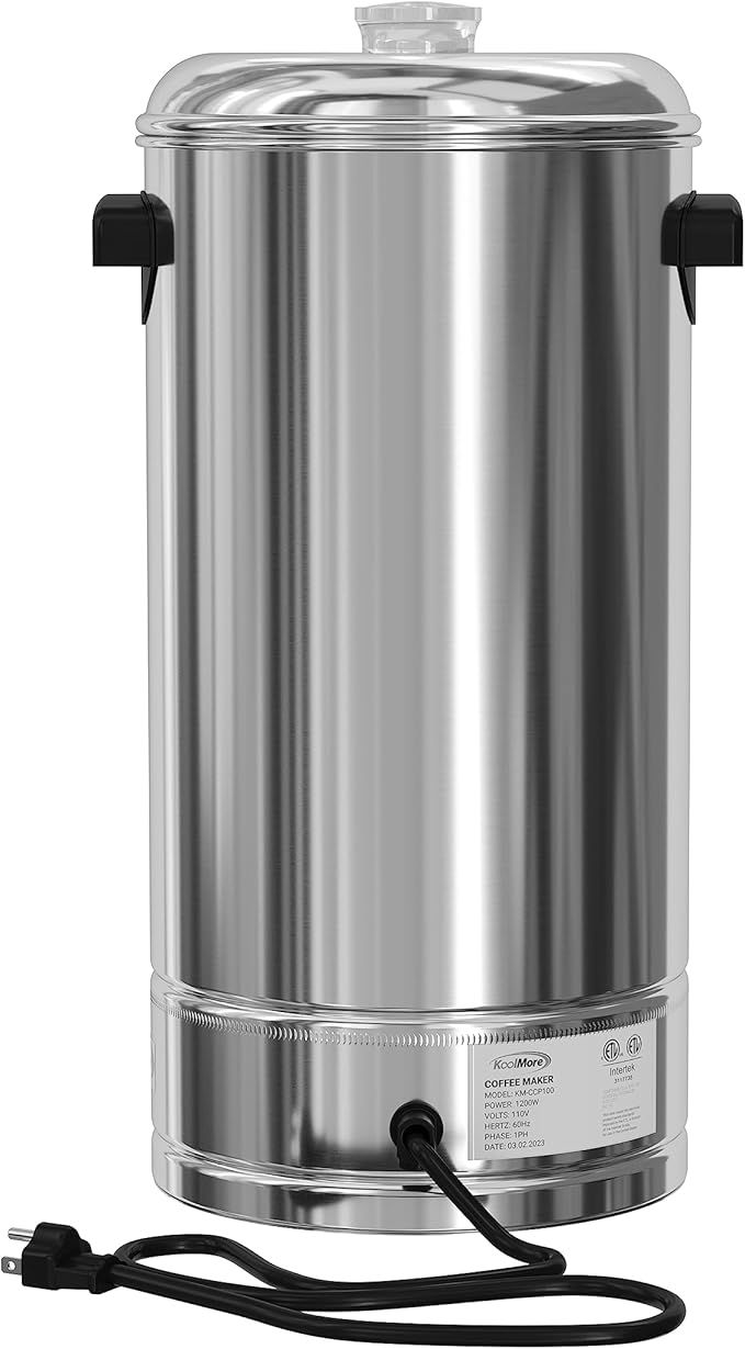 KoolMore Electric Percolator Coffee Maker, 100-Cup 500 oz. Pot in Stainless Steel with Double Wall Insulation for Office Breakrooms, Catering, and Events, and Dripless Faucet (KM-CCP100)