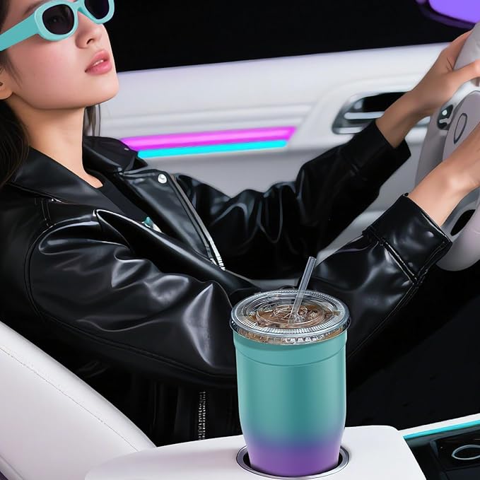 Universal Iced Coffee Sleeve - Insulated Double Wall Reusable Stainless Steel Holder Sleeves Insulator for Cold Drinks Fits Small Medium Large To Go Cups Gifts for Men Women Him Her (Fairyland)