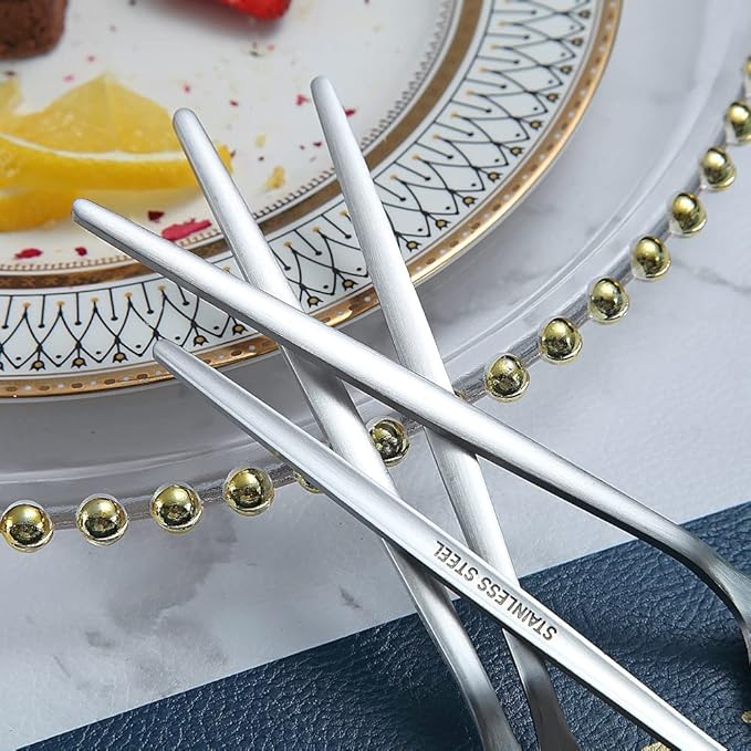 Matt Silver 6.6'' Teaspoons - 6 Piece Stainless Steel Tea Spoons for Home, Kitchen or Restaurant - Dishwasher Safe