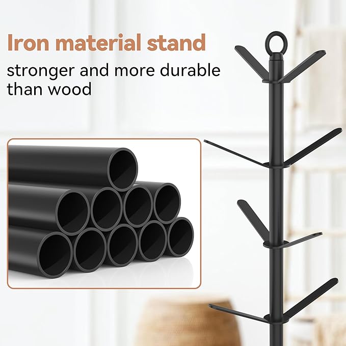 simesove Coffee Mug Holder, Non-Slip Cup Tree with 8 Hooks, Wood Stand Organizer for Counter, Bar and Kitchen Home Decor (Natural)