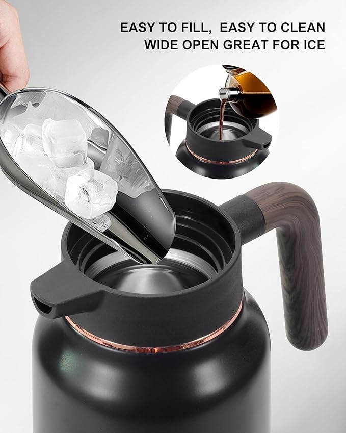 Carafes for Hot Liquids 70 oz - 36 Hour Stainless Steel Thermal Coffee Carafe-Insulated Coffee Carafes For Keeping Hot/Cold Coffee, Tea, Water, Drink Dispenser for Parties(Black)