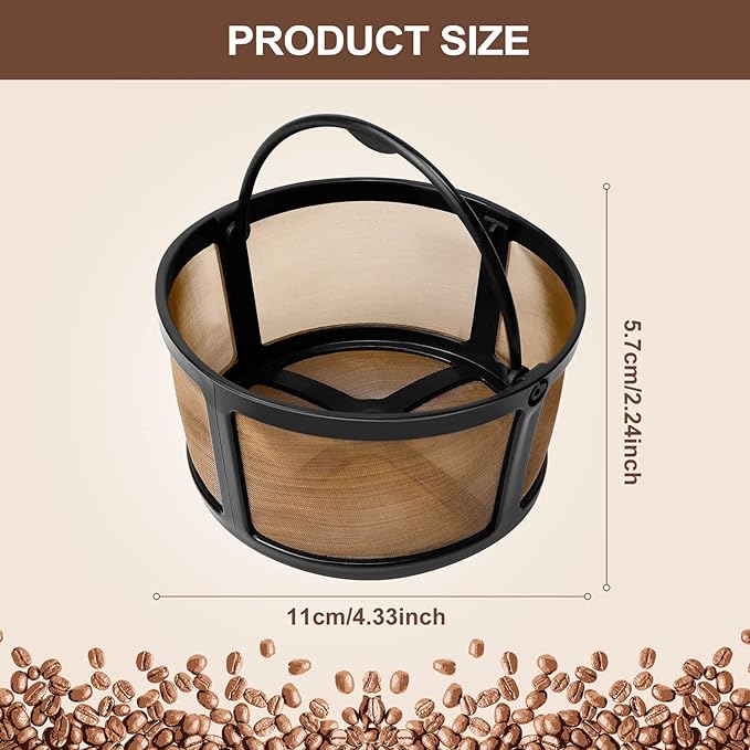 KEEPOW Reusable Coffee Filter Compatible with Keurig K-Duo Essentials and K-Duo Brewers Machine, Gold Tole Mesh Coffee Filter, 8-12 Cup Carafe Basket Coffee Makers Accessories
