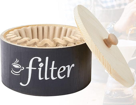 Coffee Filter Holder, Wood Coffee Filters Storage Container with Anti-slip Lid Farmhouse Coffee Filter Basket Coffee Station Organizer Coffee Bar Accessories for Home Office Coffee Countertop Decor