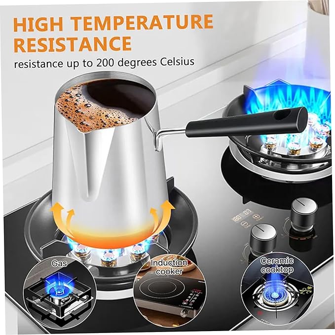 Turkish Coffee Pot 600ml Stainless Steel Milk Warmer Pot with Spout and Handle for Chocolate Coffee Milk Oil