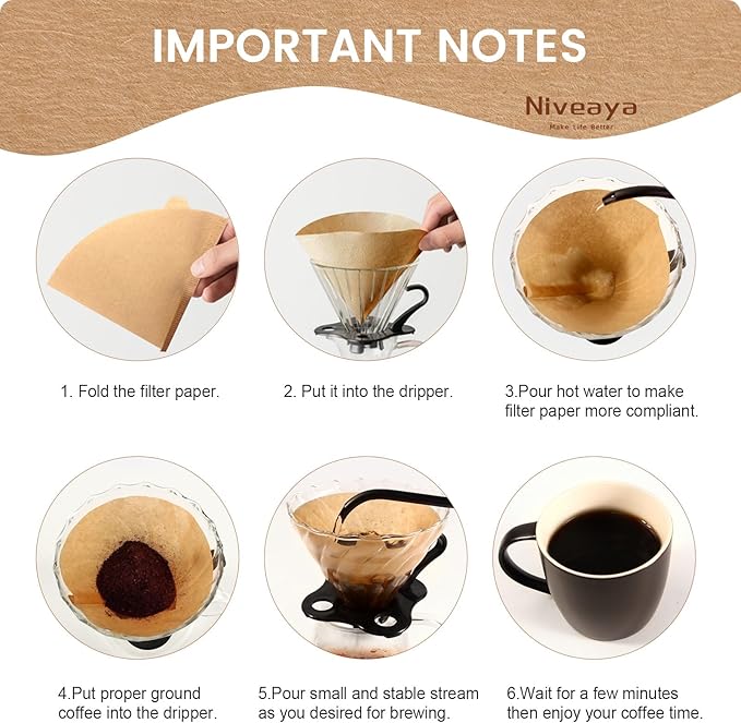 Niveaya 200 Count Cone Coffee Filters, Size 02 Natural Unbleached Paper Coffee Filter, Disposable Cone Filters for Pour Over and Drip Coffee Maker (2-4Cup)