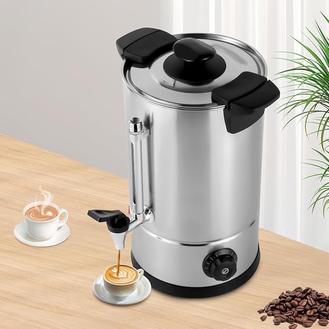 Commercial Coffee Maker,Stainless Steel Coffee Urn with Temperature Control, Coffee Maker Hot Water Urn for Catering (8L Black)