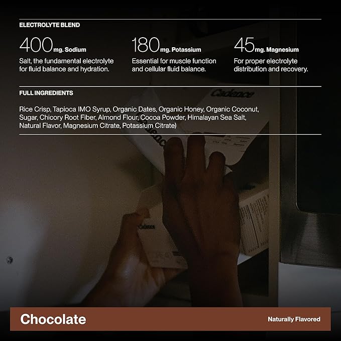 Cadence Chocolate Energy Bar - Case (50g x 12) | 40g Carb Blend with Organic Dates & Honey | Electrolytes for Hydration & Recovery | Natural Ingredients | Vegan-Friendly Fuel for Endurance Sports