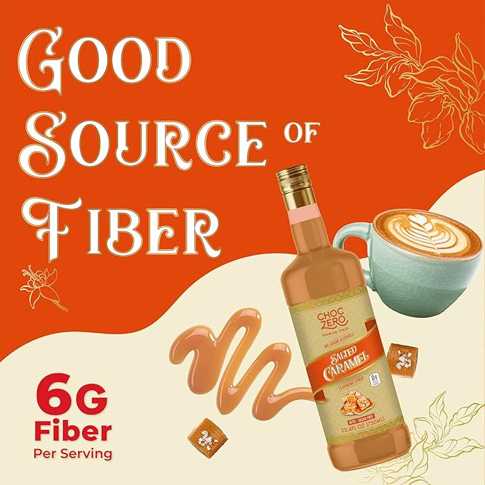 ChocZero Sugar Free Coffee Syrup, Salted Caramel Flavor, Simple Syrup Drink Mix, Salted Caramel Cocktails, Protein Shakes & Baking, Gluten Free, All Natural, 25.4 Ounces (Pack of 1)