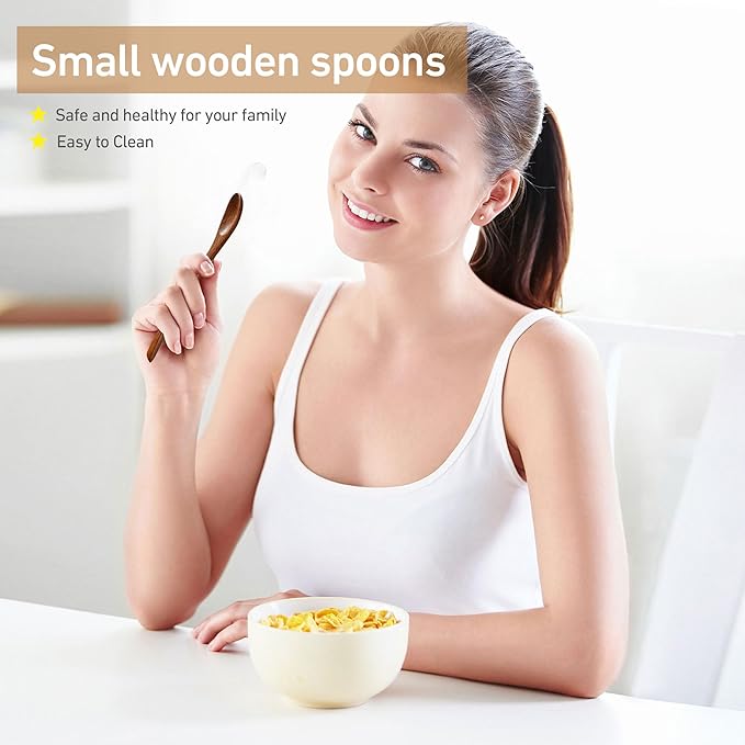 2PCS 7.8inch Wooden Spoons for Honey and Coffee，Small Wooden Spoons with Long Handle for Stirring – Padauk Wood Honey Spoon & Coffee Spoons for Jars, Tea and Spice