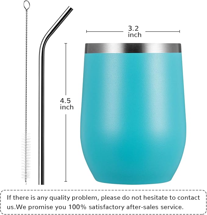 MEWAY 12oz Wine Tumbler 16 Pack Bulk Gifts for Women,Double Wall Vacuum Stainless Steel Travel Mug with Lid,Insulated Stemless Wine Cup Glass for Coffee,Cocktails(Turquoise,Set of 16)