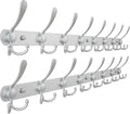 Dseap Coat Rack Wall Mount - 29.5” Long 8-Tri-Hooks Heavy Duty Coat Hanger Rail Wall Hooks for Hanging Coats Hats Clothing Clothes Purse Mudroom Entryway, Silver, Pack of 2