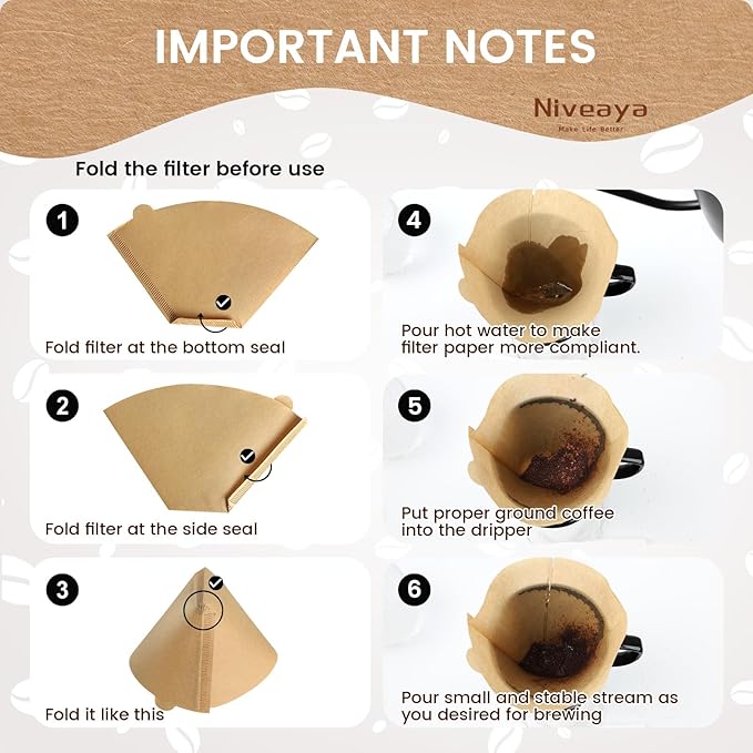 Niveaya 200 Count Coffee Filters #4, Unbleached Natural Brown Coffee Filters 8-12Cup, Disposable Cone Paper Fliters for Pour Over and Drip Coffee Maker