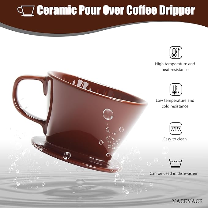 Ceramic Pour Over Small, Ceramic Pour Over Coffee Dripper, Brown, 3 Holes, Small Coffee Dripper