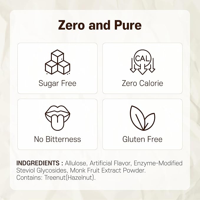 MONKSHUSHU Hazelnut Allulose Syrup 18.7 Fl Oz for coffee, drinks - Keto Diet, Vegan friendly, Diabetes-Safe - Zero Calorie, Liquid type Sugar Substitute - Monk Fruit - Gluten Free, 0g Net Carbs