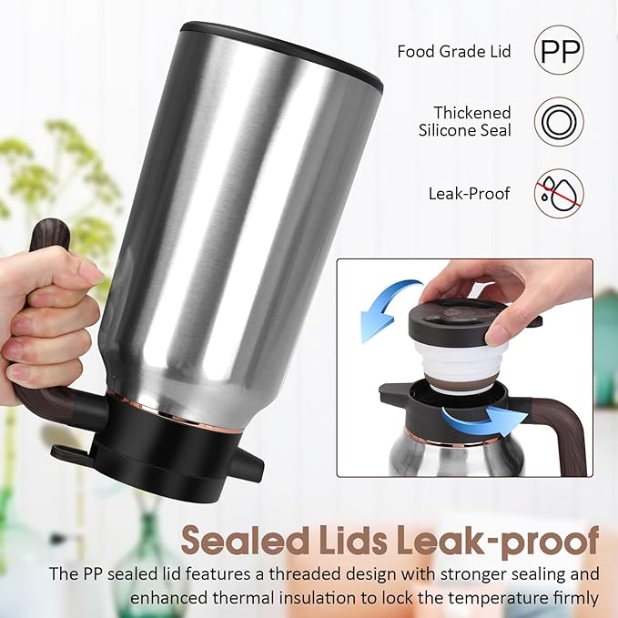 68oz Thermal Coffee Carafe, Stainless Steel Carafes for Hot Liquids 24 Hours, Insulated Coffee Carafes For Keeping Hot Coffee, Hot Water, Tea, Hot Beverage (2 Pack Silver)