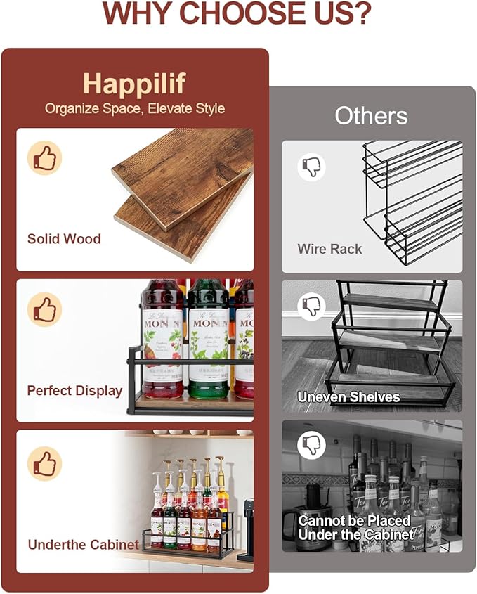 Coffee Syrup Rack Organizer, 2-Tier 10-Bottle Syrup holder Stand for Coffee Bar & Liquor Display Shelf, Countertop Stand for Coffee Syrups, Wine, Spice, Soda Bar