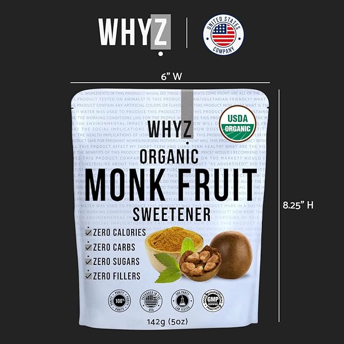 Organic Monk Fruit Extract, 5 oz, Pure Monk Fruit Sweetener Organic No Erythrytol and Zero Calorie, Sugar Substitute, Powdered Monkfruit Sweetener Keto and Paleo Diet Friendly, 458 Servings