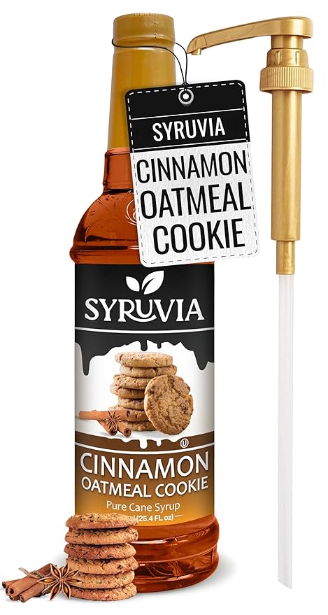 Syruvia Coffee Syrup, Cinnamon Oatmeal Cookie Flavored Syrup for Drinks, Lattes, and Desserts – 25.4 fl oz, With Pump