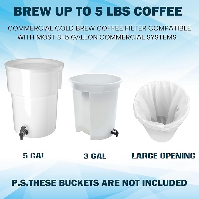 50 Piese Cold Brew Coffee Filters with Drawstring, 20" X 20" Commercial Cold Brew Bags for Commercial Model Cold Brew Coffee Makers and 5 Gallon Commercial Systems, Brew Up To 5 LBS Coffee