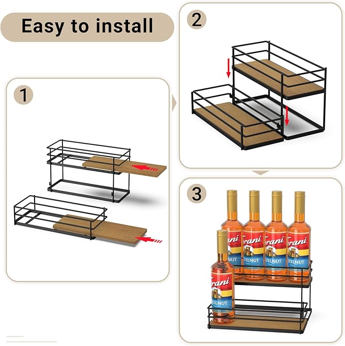 THYGIFTREE Coffee Syrup Rack Organizer 8 Bottle Syrup Holder Stand 2-Tier Syrup Storage Shelves Wine Rack for Kitchen Coffee Bar Station