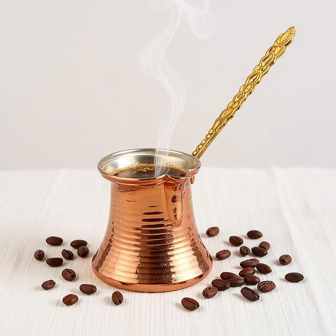 Handmade Hammered Copper Turkish Coffee Pot – 14.4 oz (425 ml) – Briki Greek Coffee Pot & Arabic Coffee Maker – Traditional Copper Cezve for 4–5 Cups – Stovetop Safe