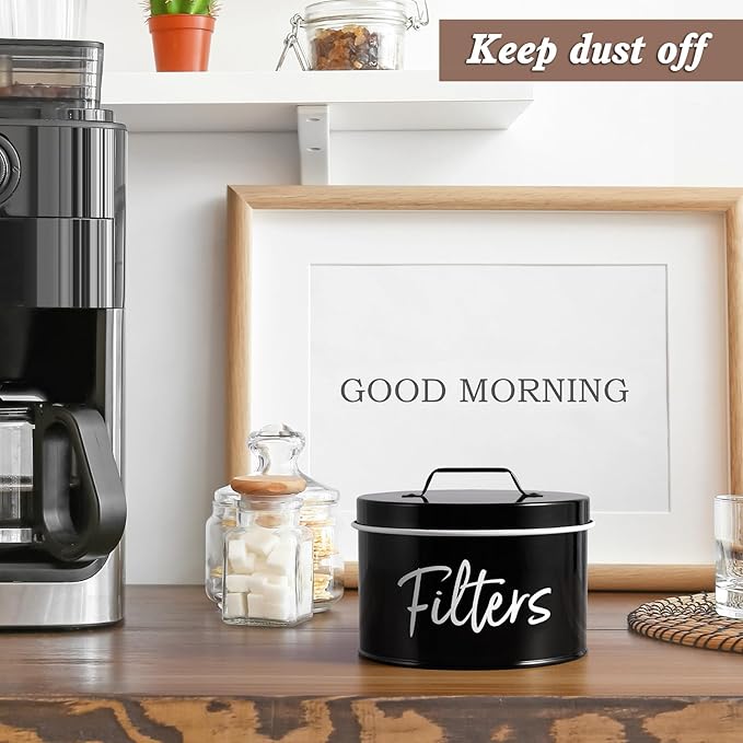 DRASTAR Coffee Filter Holder, Black Filter Storage with Lid for Counter, Storage Basket Container for Coffee Bar Accessories Decor